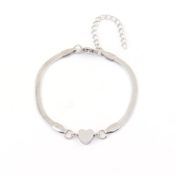 3/$35 Silver Heart Herringbone Snake Chain Charm Bracelet Stainless Steel - Picture 5 of 7